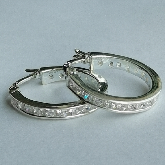 Sterling Silver CZ Hoop Earrings - Picture 4 of 8